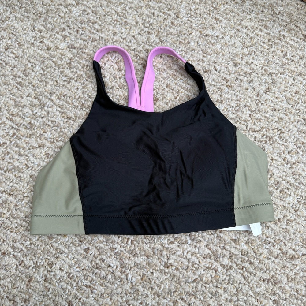 prAna Baja Bound Black Color Block Bikini Top Women Sz Small Racer Back Padded